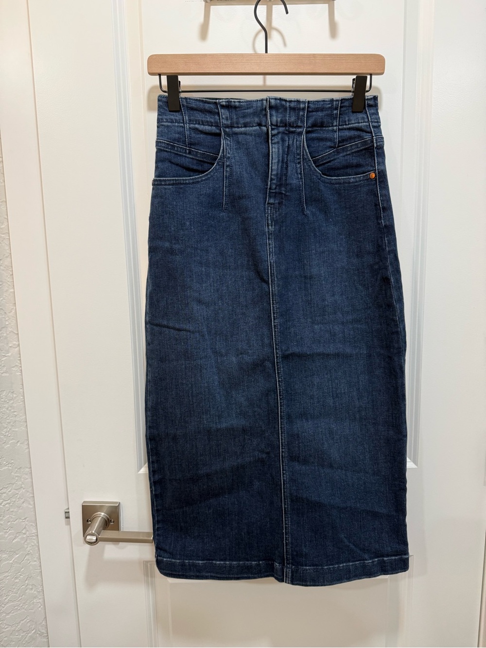 Pilcro by Anthropologie High Rise Straight Denim Midi Skirt Dark Indigo Size 4 - Picture 3 of 12